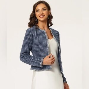 Women's Tweed Collarless Jacket Size Large